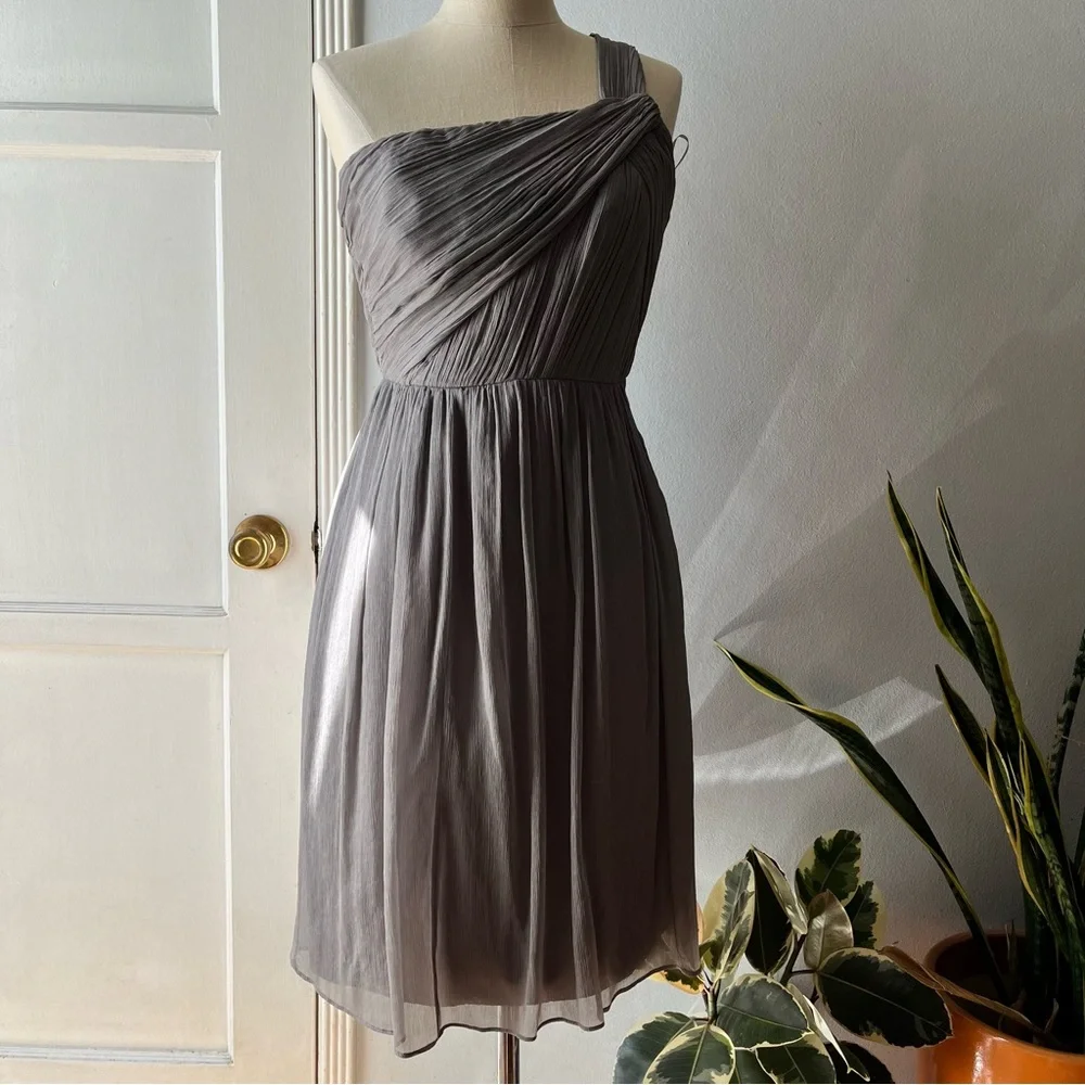 J.Crew• Grey Silk One Shoulder Dress•Sz 4